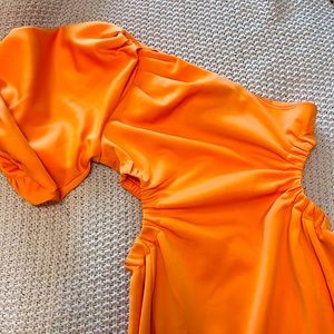 One Shoulder Cut-Out Orange Dress
